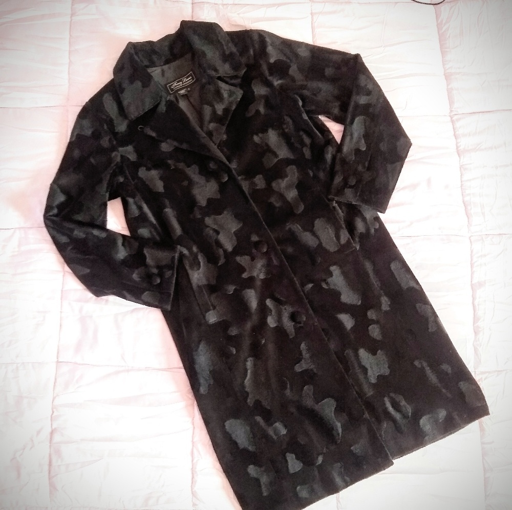 Terry Lewis Black Tone on Tone Faux Fur Coat